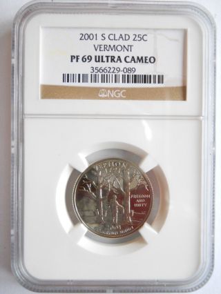2001 - S Ultra Cameo Vermont Proof State Quarter Ngc Pf69 Ucam Edgeview Holder photo