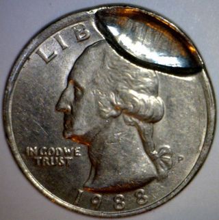 1988 Large Brockage Indent Error Washington Quarter Dollar.  25 Made Coin 1 photo
