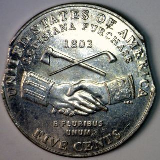 2004 D Error Double Clipped Ch Bu Jefferson Nickel Hand Shake Us Clip Coin photo