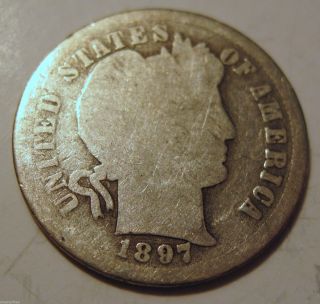 1897 S Silver Barber Dime Coin Ten Cents (38g) photo