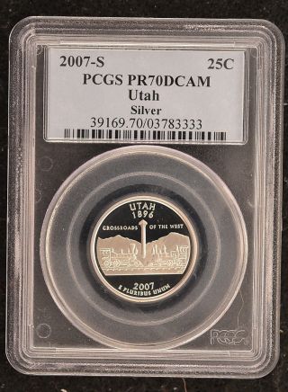 2007 - S Pcgs Pr70 Dcam Silver Utah State Quarter photo