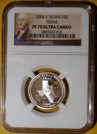2004 S Texas Silver Proof State Quarter - Certified - Ngc Proof 70 Ultra Cameo photo