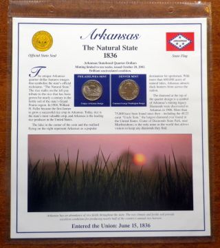 Postal Commemorative Society / Arkansas / Gem Bu 2003 P + D Quarters+2 Stamps photo