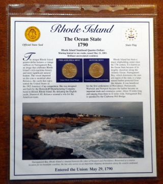 Postal Commemorative Society/ Rhode Island / Gem Bu 2001 P + D Quarters+2 Stamps photo