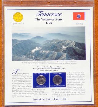 Postal Commemorative Socuety / Tennessee / Gem Bu 2002 P + D Quarters+3 Stamps photo