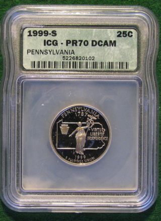 1999 - S Icg Pr70 Dcam Clad Pennsylvania Proof State Quarter photo