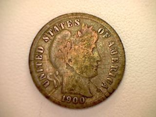 1900 S Authentic Barber 90% Silver Dime In photo