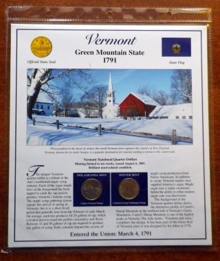 Postal Commemorative Society / Vermont / Gem Bu 2001 P + D Quarters+2 Stamps photo