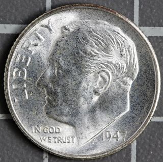1947 - S Roosevelt Dime 90% Silver Choice Bu Blazer photo