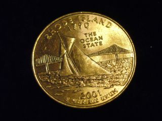 2001 - D Rhode Island State Quarter Dollar Washington 25 Cents Coin - Flip photo