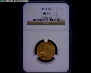 1915 $5 Indian Head Gold Half Eagle Ngc Ms63 Ms 63 United States Coin photo