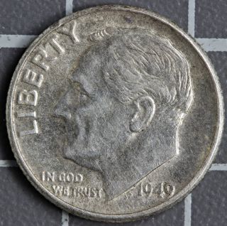 1949 - P Roosevelt Dime 90% Silver Au photo