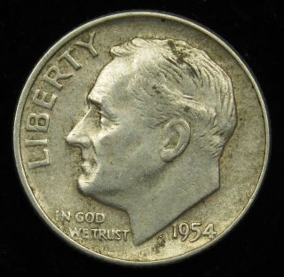 1954 D 90% Silver Roosevelt Dime Fine (b02) photo