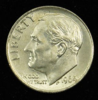 1964 Uncirculated 90% Silver Roosevelt Dime (b03) photo