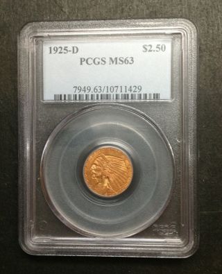 1925 - D Pcgs Ms63 $2.  50 Gold Indian Head Coin photo