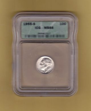 1955 - S Roosevelt Dime Graded Ms - 66 By Icg photo