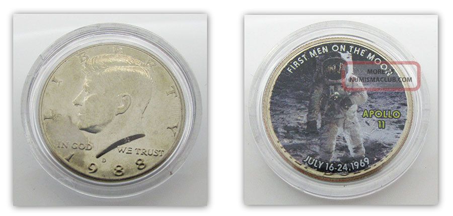 Apollo 11 Space 1st Men On The Moon Design On 1988 D Kennedy Half Dollar