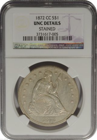 1872 - Cc $1 Seated Liberty Dollar Ngc Unc Details Rare Tough Date Sharp photo