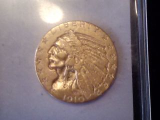 1910 Gold $5.  00 Indian Coin - Better Date - Very Fine photo