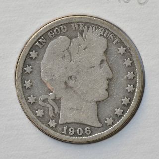 1906 50c Barber Half Dollar (90% Silver Coin) - G (8) photo