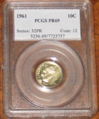 1961 Pr69 Silver Roosevelt Dime Pcgs Golden Tone Rare Certified photo