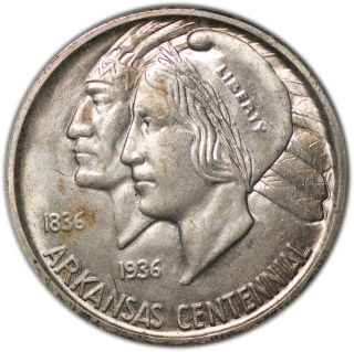 1936 - S 50c Silver Arkansas Half - Dollar Unc+ Light Copper Tone In Small Slab photo