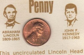 Lincoln - Kennedy Penny,  Uncirculated 1973 Commemorative With Stamped Kennedy Image photo