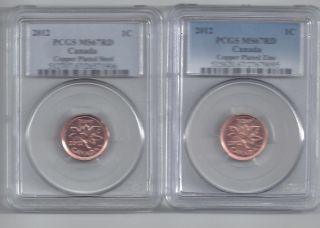 2012 Canada Cents - Pcgs Ms67rd - Magnetic +non - Magnetic - Top Notch Pair - Superior photo