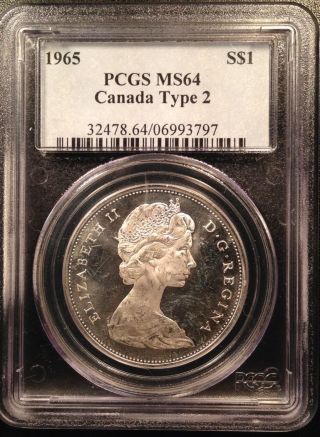 1965 Canadian Canada Silver Dollar Pcgs Ms64 Type 2 06993797 photo