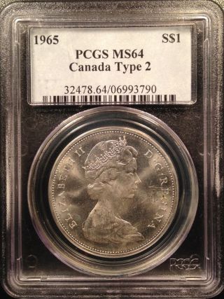 1965 Canadian Canada Silver Dollar Pcgs Ms64 Type 2  06993790 photo