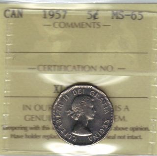 1957 Canada 5 Cent Iccs Ms65 Gem Rare Beauty photo