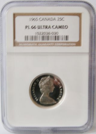 1965 Canada Silver 25 Cents Certified Ngc Pl 66 “ultra Cameo photo