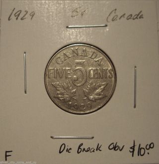 Canada George V 1929 Die Break Five Cents - F photo