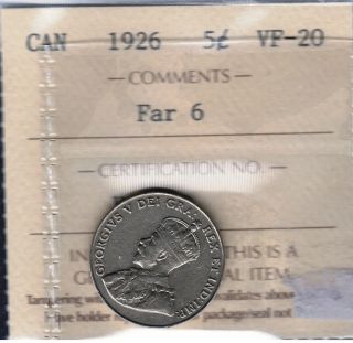 1926 ' Far 6 ' George V Nickel.  Iccs Vf - 20.  Key Date/variety photo