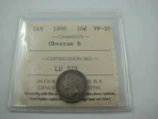 1898 Canada 10 Cents Observe 6 Vf20 Iccs photo