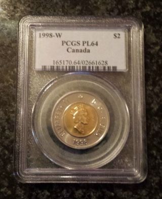 1998 - W Pcgs Pl64 Canada 2 Dollar Coin Proof Like Canadian Toonies photo