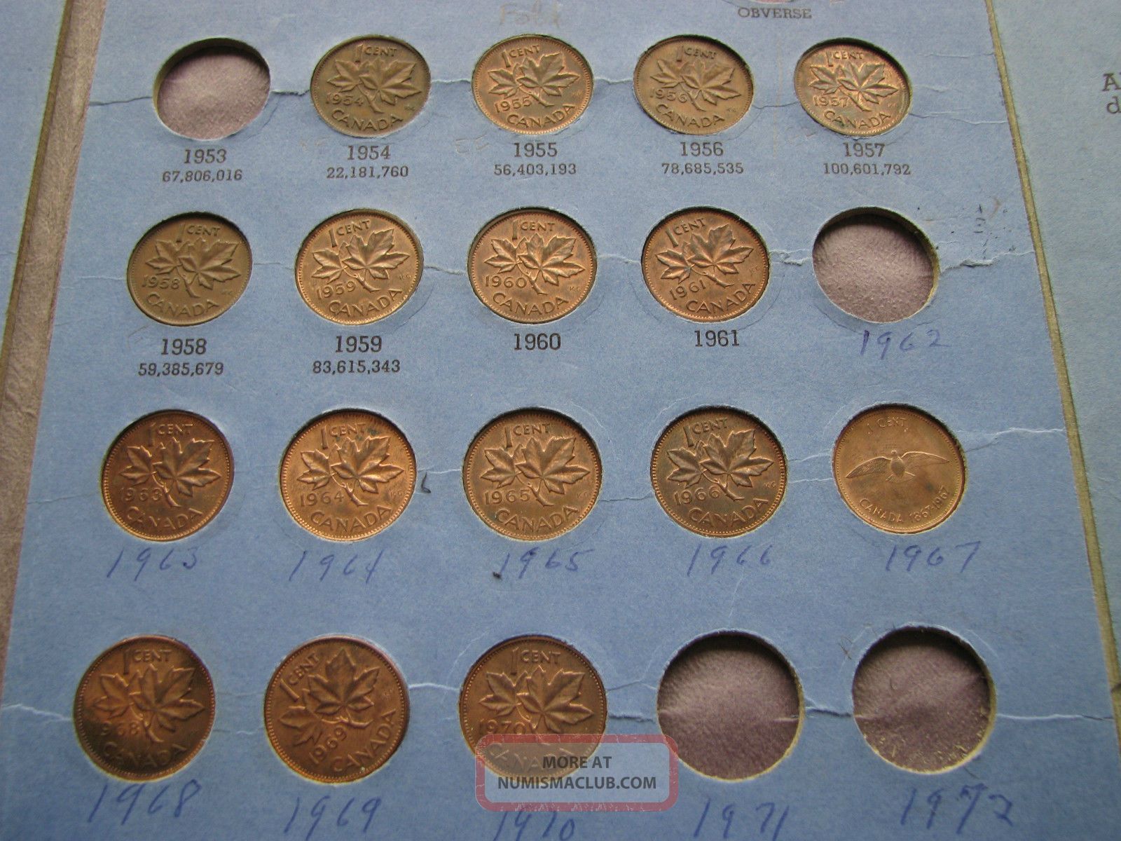 16 Canada One Cent 1954 To 1970 Pennies Coins: Canada photo