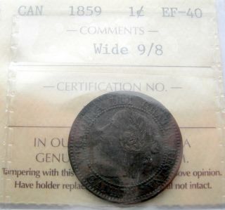 1859 Wide 9/8 Large Cent Iccs Ef - 40 Scarce Variety 9 Over 8 Early Victoria Penny photo