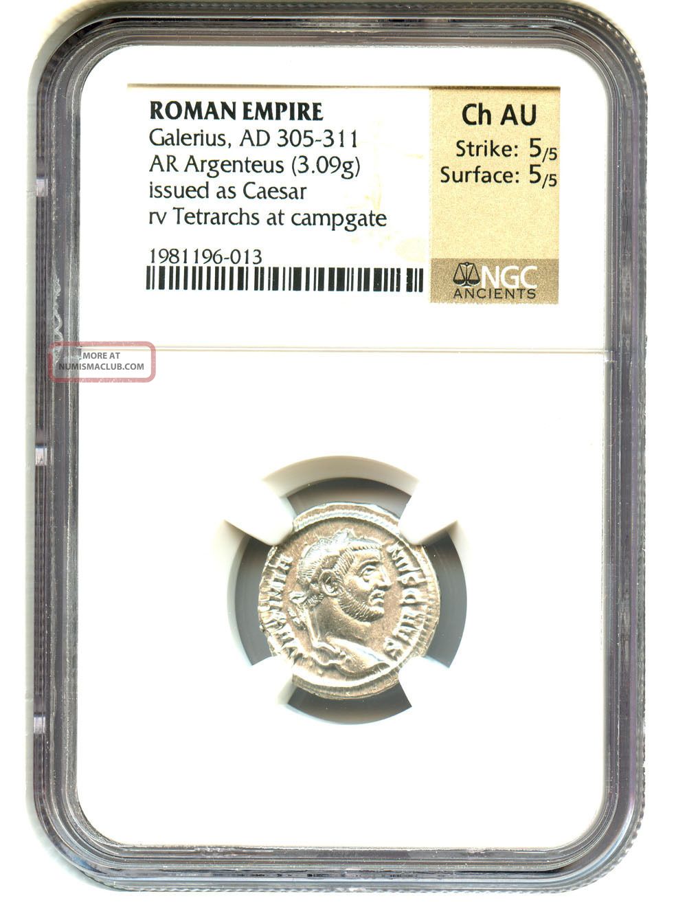Ad 305 - 311 Galerius Ar Argenteus Ngc Choice Au (ancient Roman) Coins: Ancient photo