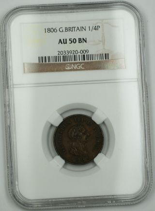 1806 Great Britain 1/4 Penny Farthing Copper Coin George Iii Au - 50 Brown Akr photo