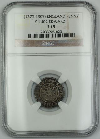 1279 - 1307 England Long Cross Penny Silver Coin S - 1402 Edward I Ngc F - 15 Akr photo