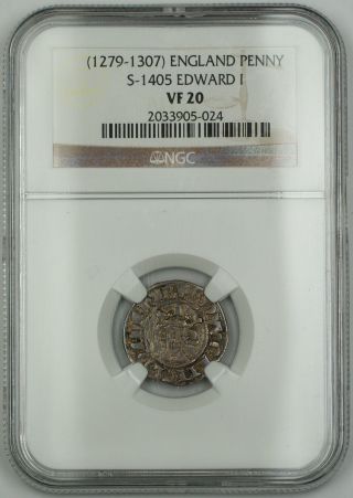 1279 - 1307 England Long Cross Penny Silver Coin S - 1405 Edward I Ngc Vf - 20 Akr photo