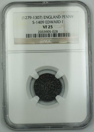1279 - 1307 England Long Cross Penny Silver Coin S - 1409 Edward I Ngc Vf - 25 Akr photo
