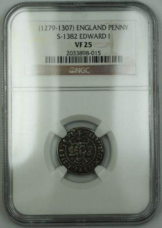 1279 - 1307 England Long Cross Penny Silver Coin S - 1382 Edward I Ngc Vf - 25 Akr photo
