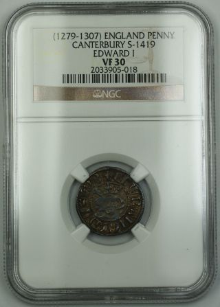 1279 - 1307 England Long Cross Penny Coin Canterbury S - 1419 Edward I Ngc Vf - 30 Akr photo