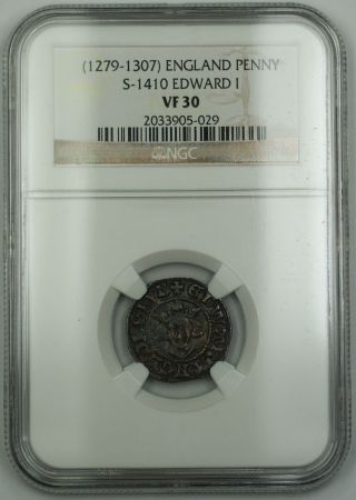 1279 - 1307 England Long Cross Penny Silver Coin S - 1410 Edward I Ngc Vf - 30 Akr photo