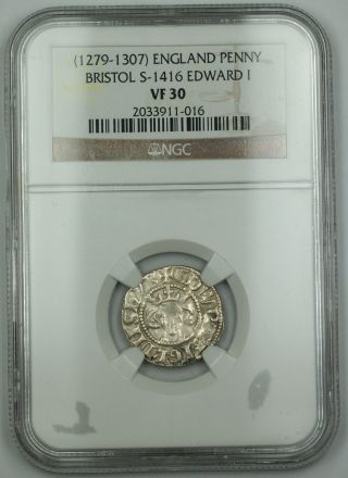 1279 - 1307 England Penny Silver Coin Bristol S - 1416 Edward I Ngc Vf - 30 Bright Akr photo