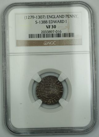 1279 - 1307 England Long Cross Penny Silver Coin S - 1388 Edward I Ngc Vf - 30 Akr photo