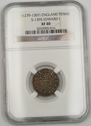 1279 - 1307 England Long Cross Penny Silver Coin S - 1395 Edward I Ngc Xf - 40 Akr photo