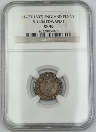 1279 - 1307 England Long Cross Penny Silver Coin S - 1406 Edward I Ngc Xf - 40 Akr photo